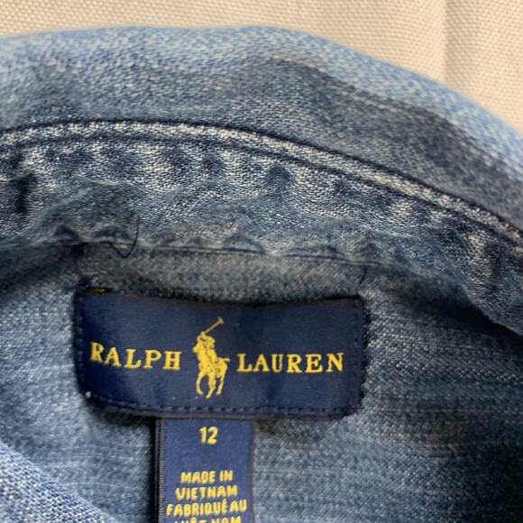 Polo Ralph Lauren Girls Dress 12 Denim Shirt Button Up Flare Pockets Belt jean - Picture 5 of 8
